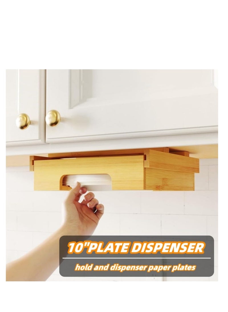 SYOSI - Paper Plate Dispenser Under Cabinet, Organize Kitchen with Under Shelf Storage, 10-Inch Cabinet Bamboo Paper Plates Holder, Kitchen Counter Vertical Plate,paper plate dispenser (Color : Yellow) - Image 1