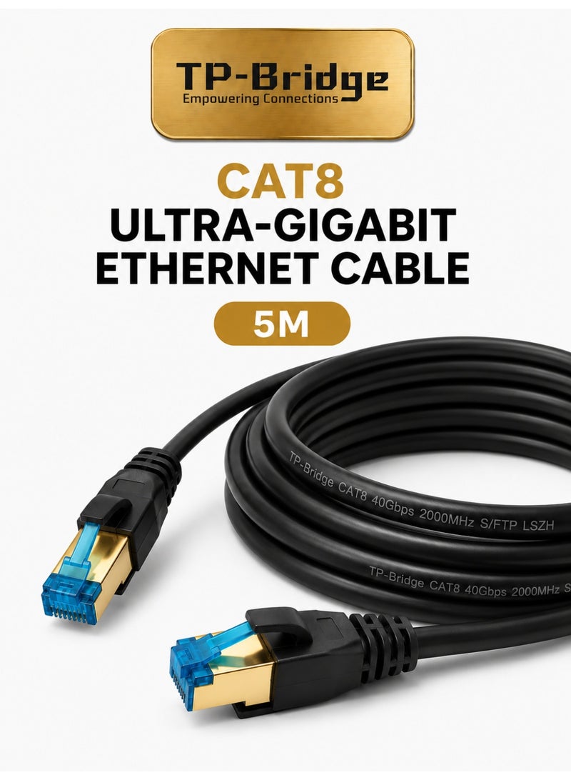 تي بي بردج كابل إيثرنت CAT8 بطول 5 أمتار - سلك نحاسي OFC عيار 24AWG، يدعم بروتوكول S/FTP، منخفض الوزن الجزيئي، منخفض التآكل، بتردد 2000 ميجاهرتز، كابل شبكة LAN فائق السرعة للألعاب، وأجهزة التوجيه، وأجهزة الكمبيوتر، وPS5، ومراكز البيانات - Image 1