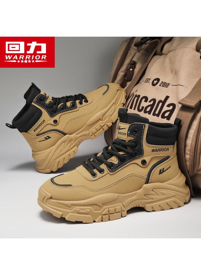 Warrior Men's Martin Boots Waterproof High-top Work Shoes Outdoor Casual Retro Trendy Shoes Men 1796 Tan Black Size 39