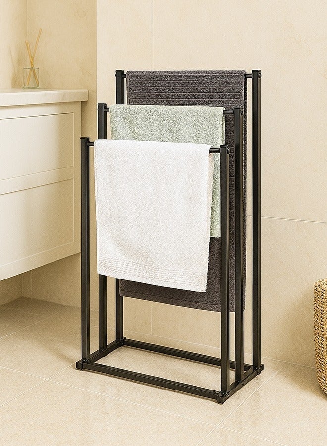 منزل الغابة رف مناشف حمام قائم بذاته، حامل مناشف واسع بثلاث طبقات، رف تجفيف مناشف، حامل مناشف معدني متين، حامل مناشف كبير جدًا، حامل تجفيف مقاوم للصدأ، رف عرض مناشف الحمام للمناشف والبطانيات الكبيرة، رف تجفيف المناشف، ملحقات الحمام 86×44×21 سم - Image 1