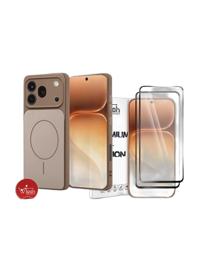 Wtech Honor 600 Pro 5G 2026 Premium Liquid Silicone Compatible With Thin Magsafe Ring Case Cover (MCMPMN) - Brown & [2 PACK] Honor 600 5G 2026 Premium E2E Series Full Glue Full Cover Tempered Glass Screen Protector (MSGECN) - Clear/Black Bundle - Image 1