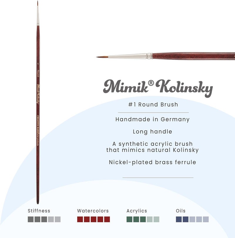 Creative Mark Mimik Kolinsky Watercolor Brush - # 1 Round - Long Handle Synthetic Paint Brush - Handmade in Germany - Synthetic Sable Paint Brushes for Professional Artists - Animal-Friendly - Image 2