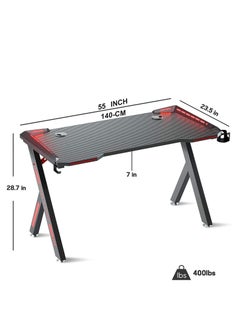 KARNAK Master Gaming Desk With Remote RGB Lights PC Computer Gaming Table Y Modern Shaped Gamer Home Office Computer Desk Table With Handle Rack Cup Holder Headphone Hook Size 140x65x75 cm  - Image 2