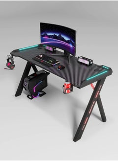 KARNAK Master Gaming Desk With Remote RGB Lights PC Computer Gaming Table Y Modern Shaped Gamer Home Office Computer Desk Table With Handle Rack Cup Holder Headphone Hook Size 140x65x75 cm  - Image 3