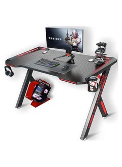 KARNAK Master Gaming Desk With Remote RGB Lights PC Computer Gaming Table Y Modern Shaped Gamer Home Office Computer Desk Table With Handle Rack Cup Holder Headphone Hook Size 140x65x75 cm  - Image 1