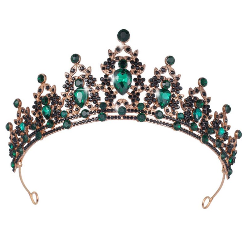 Kamirola Black Green Crown, Gothic Baroque Crowns for Women, Tiara for Women Rhinestone Queen Tiara Wedding Crown, Hair Accessories for Halloween Costume Birthday Prom Cosplay Party - Image 1