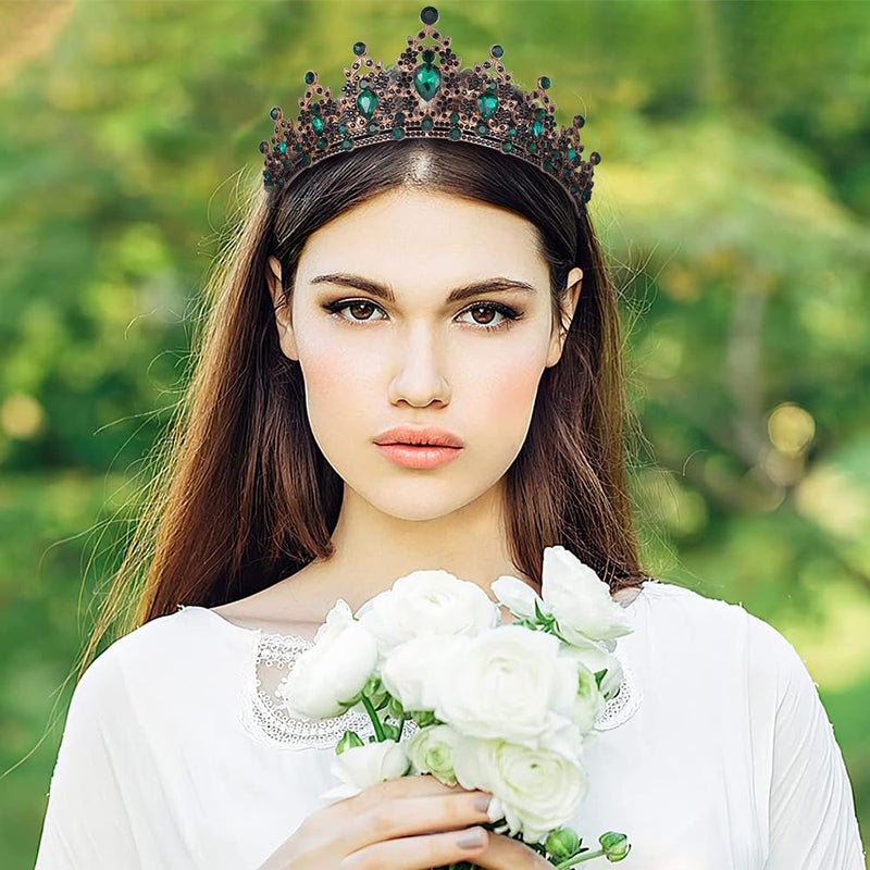 Kamirola Black Green Crown, Gothic Baroque Crowns for Women, Tiara for Women Rhinestone Queen Tiara Wedding Crown, Hair Accessories for Halloween Costume Birthday Prom Cosplay Party - Image 3