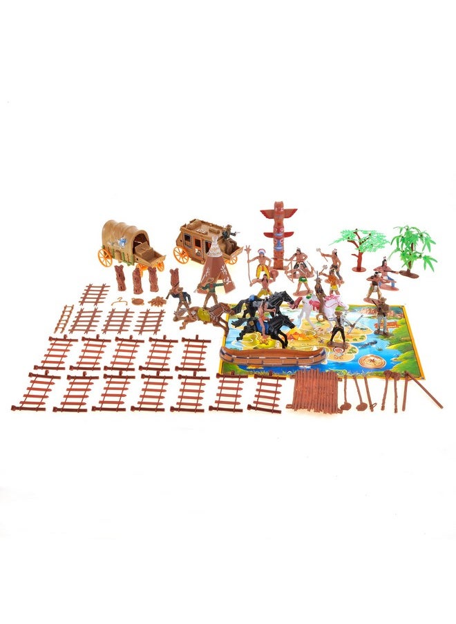 PowerTRC PowerTRC 58 Pcs Wild West Cowboys and Indians Plastic Figures Toys Play Set, Toy Figure Action Soldiers and Native American Accessories Figure Playset Birthday Gift  - Image 4