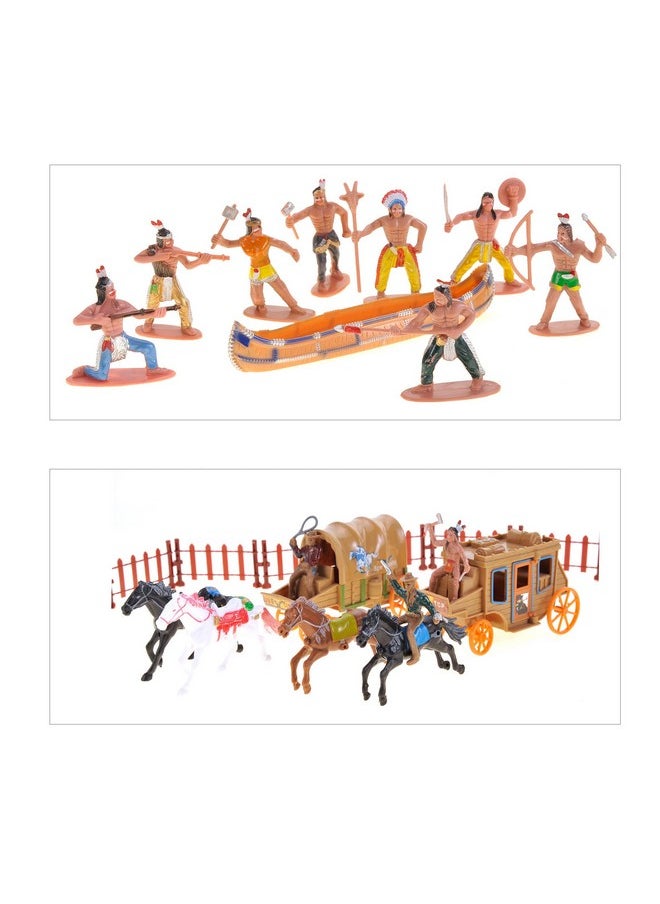 PowerTRC PowerTRC 58 Pcs Wild West Cowboys and Indians Plastic Figures Toys Play Set, Toy Figure Action Soldiers and Native American Accessories Figure Playset Birthday Gift  - Image 3