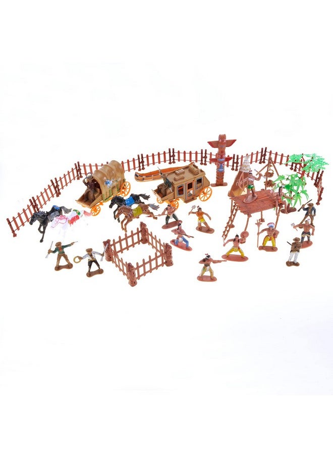 PowerTRC PowerTRC 58 Pcs Wild West Cowboys and Indians Plastic Figures Toys Play Set, Toy Figure Action Soldiers and Native American Accessories Figure Playset Birthday Gift  - Image 5