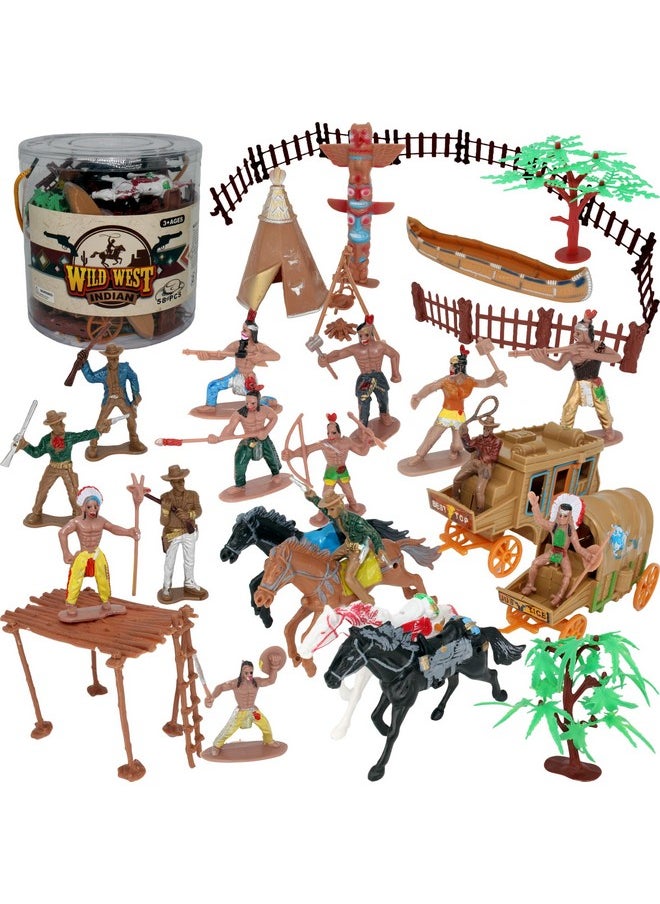PowerTRC PowerTRC 58 Pcs Wild West Cowboys and Indians Plastic Figures Toys Play Set, Toy Figure Action Soldiers and Native American Accessories Figure Playset Birthday Gift  - Image 1