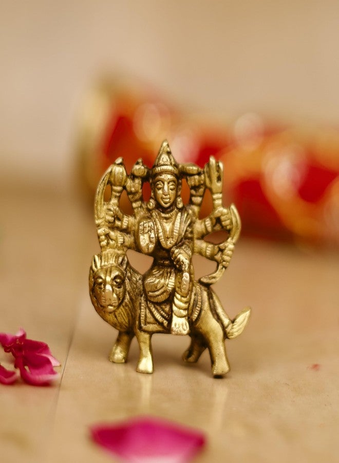 Servdharm Goddess Durga Idol 2" Brass Miniature Statue for Pooja and Gifting - Image 1