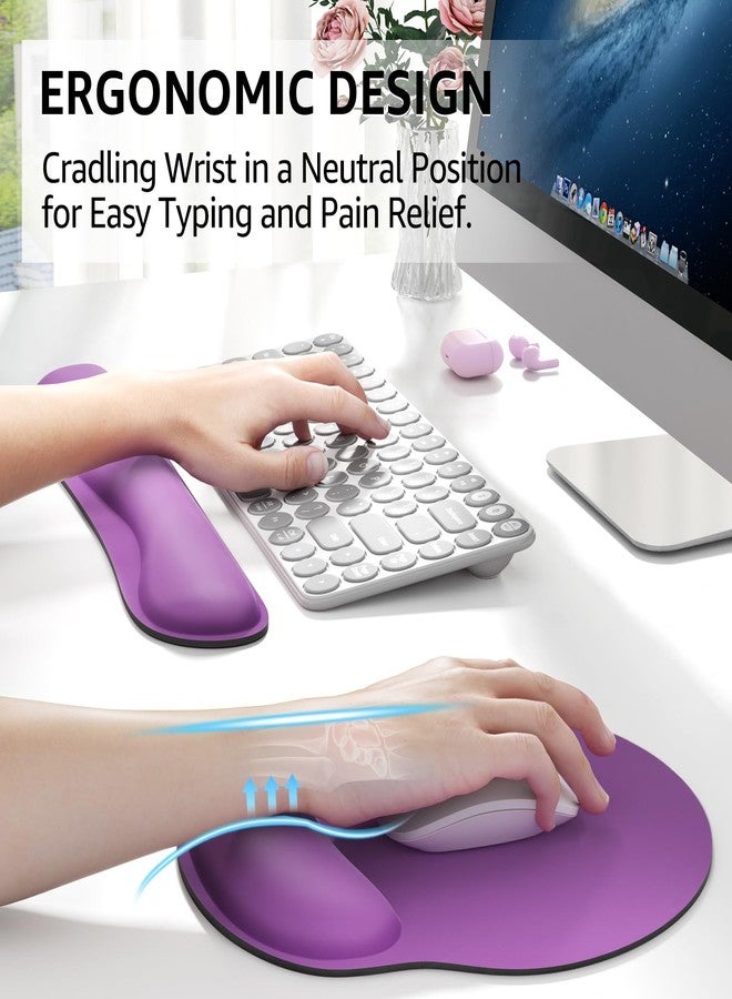 KTRIO Ergonomic Mouse Pad with Wrist Rest, Comfortable Keyboard Wrist Rest, Memory Foam Wrist Rest for Computer Keyboard for Easy Typing & Pain Relief for Office & Home, Purple - Image 2