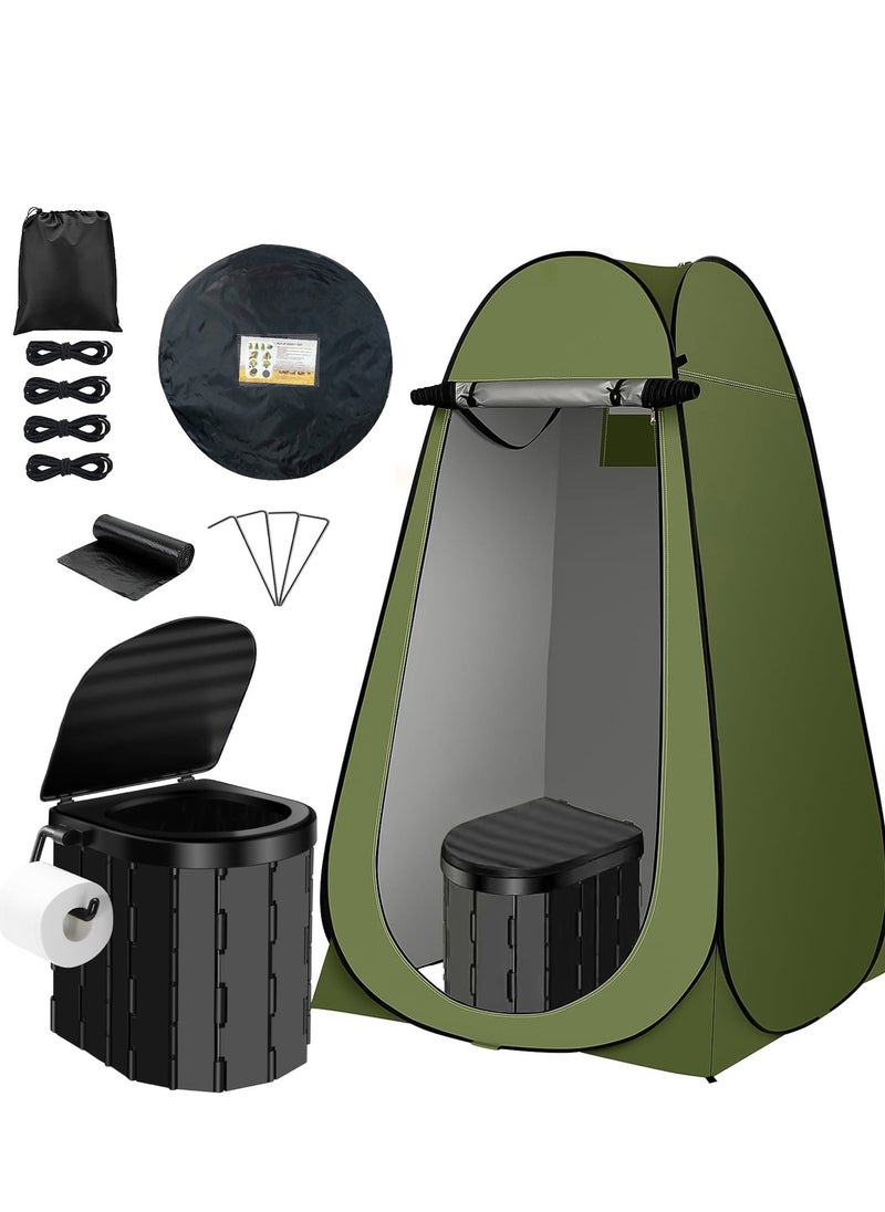 General Outdoor toilet removable car toilet camping long-distance high-speed self-driving emergency folding toilet toilet tent 1.2 meters 2 windows green tent + [covered model] black toilet  - Image 1