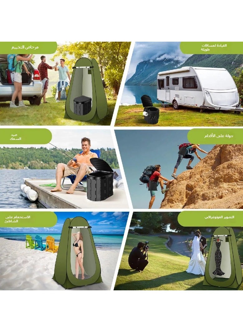 General Outdoor toilet removable car toilet camping long-distance high-speed self-driving emergency folding toilet toilet tent 1.2 meters 2 windows green tent + [covered model] black toilet  - Image 2