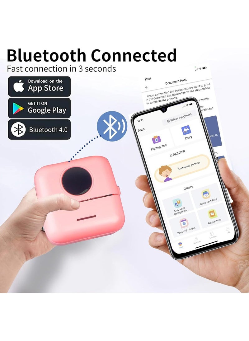 Kidle - Thermal Mini Printer Bluetooth Printer for Phone  Wireless Label Printer with Tape Compatible with iOS&Android Printer X5 powder+5 stickers+5 regular paper+3 colored paper+6 colored pens+1 sticker - Image 1