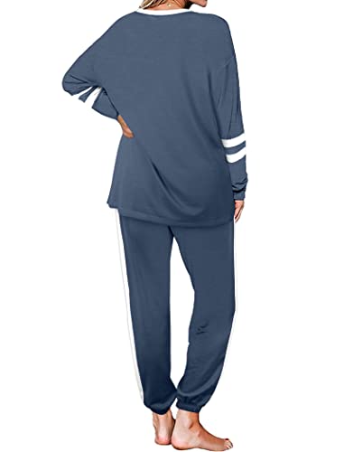 Aloodor Beach Vacation Clothes for Women Sweatpants Sets for Women Sweat Suits Matching Crewneck Color Block Sweatshirts M - Image 4