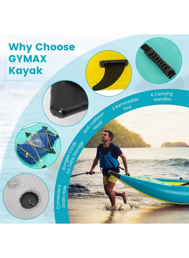 GYMAX Inflatable Kayak, 230cm (12.5ft) Tandem Kayak with 2 Aluminum Paddles, 2 Padded Seats, Footrest, 2 Fins, Hand Pump, Carry Bag and Repair Kit, 2 Person, Fishing Touring Boat for Adults - Image 3