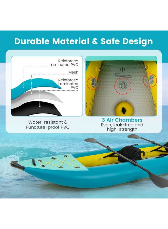 GYMAX Inflatable Kayak, 230cm (12.5ft) Tandem Kayak with 2 Aluminum Paddles, 2 Padded Seats, Footrest, 2 Fins, Hand Pump, Carry Bag and Repair Kit, 2 Person, Fishing Touring Boat for Adults - Image 5