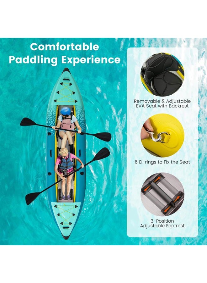 GYMAX Inflatable Kayak, 230cm (12.5ft) Tandem Kayak with 2 Aluminum Paddles, 2 Padded Seats, Footrest, 2 Fins, Hand Pump, Carry Bag and Repair Kit, 2 Person, Fishing Touring Boat for Adults - Image 4
