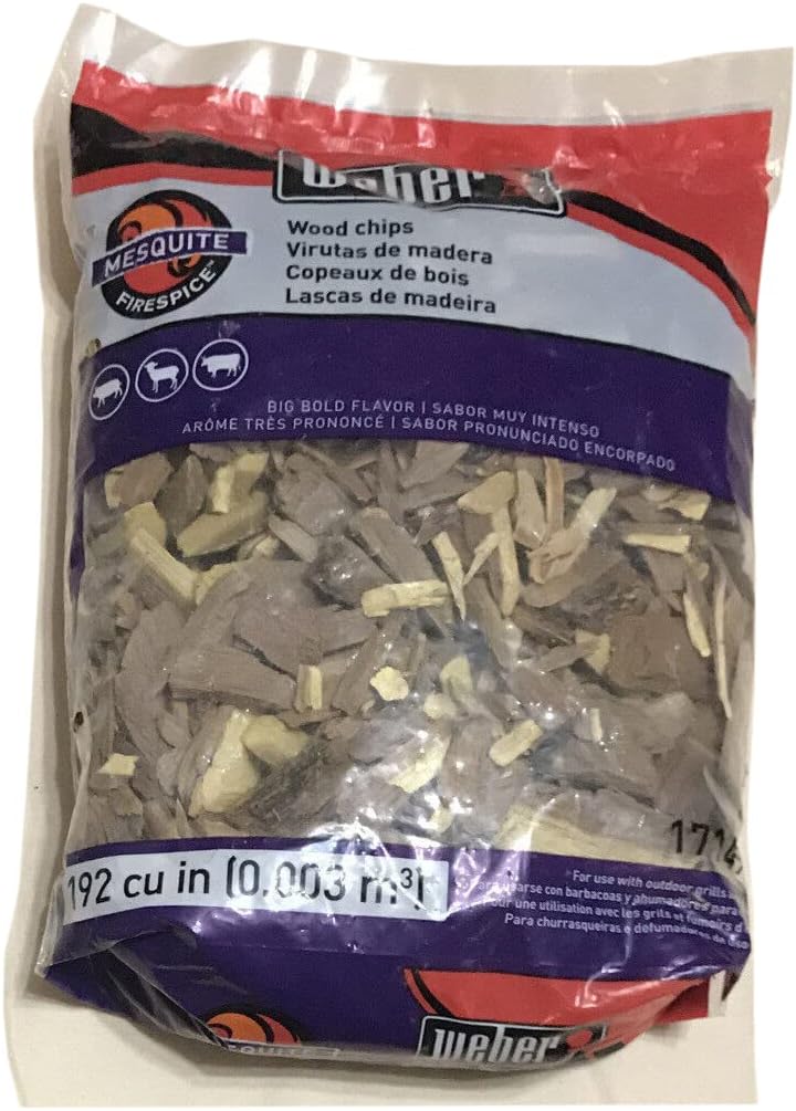 Weber Mesquite Wood Chips Firespice for BBQ Smoking 192 cu in, Natural Smoking Chips for Grill Smoker, Bold Flavor Enhancer for Meat Beef Chicken Fish Outdoor Barbecue Wood Chips - Image 1