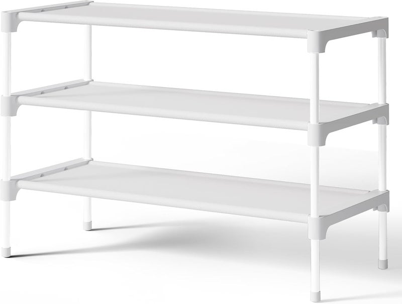 Kitsure Shoe Rack - Non-Woven Shoe Rack Shelf, Shoe Organizer for Closet, Entryway, Garage & Corridor, Stackable Shoe Shelves, 27.5" Wide - 3 Tier, White - Image 1