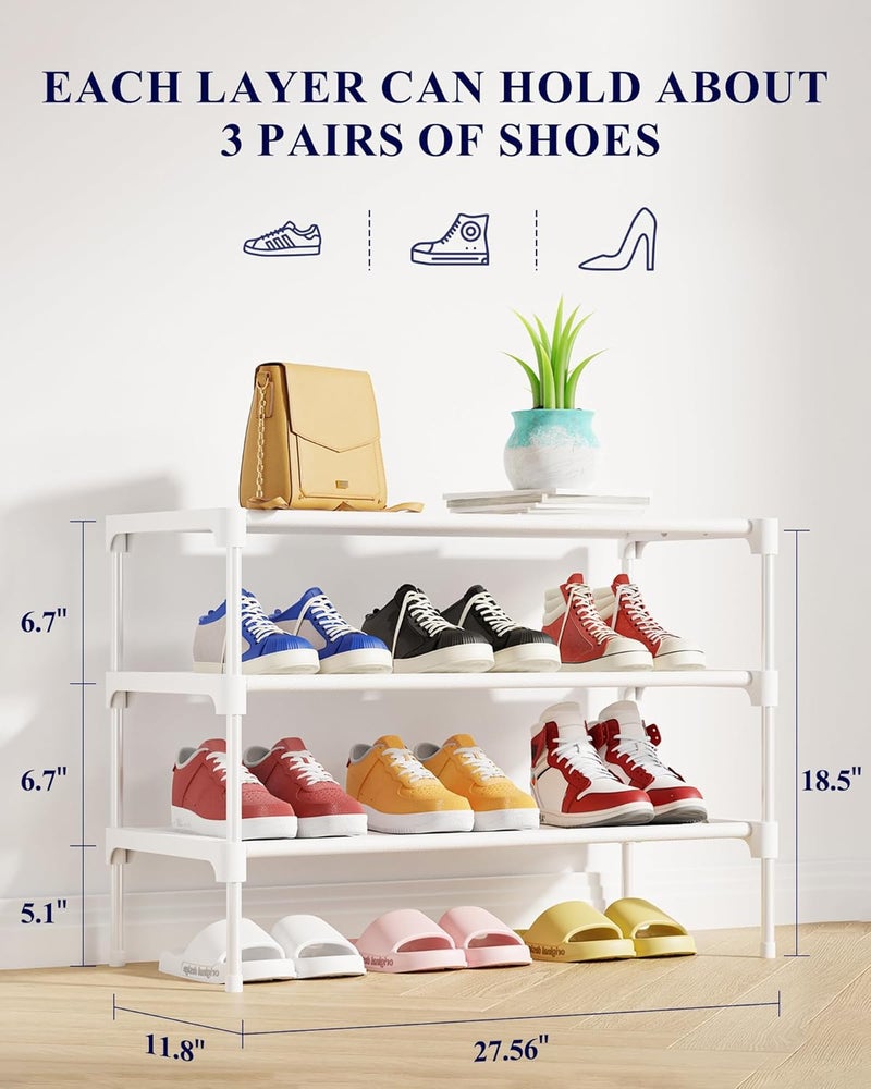 Kitsure Shoe Rack - Non-Woven Shoe Rack Shelf, Shoe Organizer for Closet, Entryway, Garage & Corridor, Stackable Shoe Shelves, 27.5" Wide - 3 Tier, White - Image 2