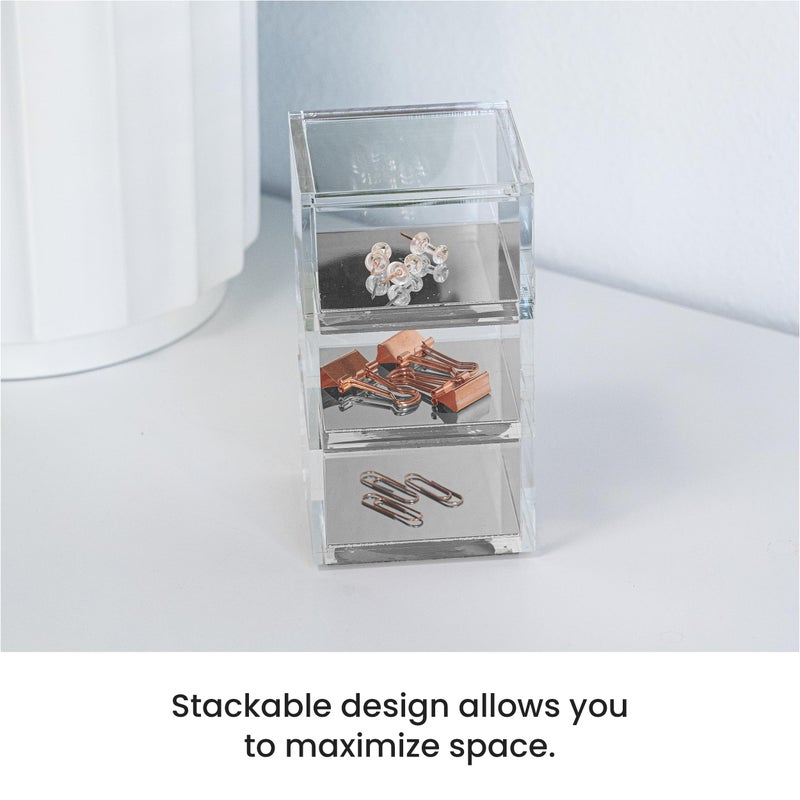 OfficeGoods 3-Tier Stackable Acrylic Holder- Stylish Desk Organizer and Storage for Office or Home â€“ Transparent Square Design with Silver Metal Base - Image 4
