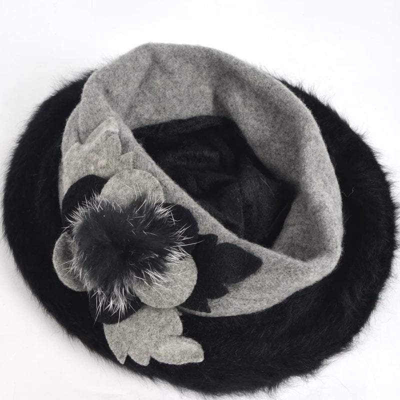 VECRY Lady French Beret 100% Wool Beret Floral Dress Beanie Winter Hat (1 Black) - Image 3