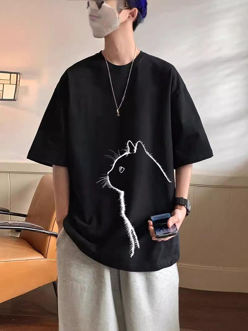 Bkmk Autumn High Sense Cat Printed Loose Clothes Popular New Men'S Brand Couple'S Round Neck Sweat Fashion - Image 2