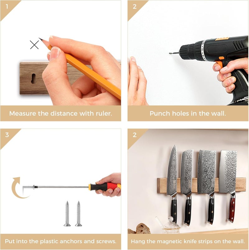 KEEMAKE Magnetic Knife Holder for Wall 16 inch Acacia Wood Knife Magnetic Strip, Powerful Neodymium Magnet Knife Hanger Knife Bar for Kitchen knives - Image 4