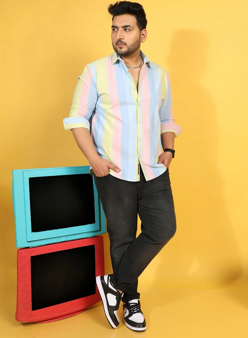 Instafab Plus Instafab Plus Men's Roman Striped Multicolour Button Up Plus-Size Fit Shirt For Casual Wear | Cotton Spread Collar Shirt Crafted With Regular Sleeve & Comfort Fit For Everyday Wear