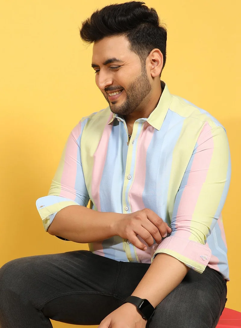 Instafab Plus Instafab Plus Men's Roman Striped Multicolour Button Up Plus-Size Fit Shirt For Casual Wear | Cotton Spread Collar Shirt Crafted With Regular Sleeve & Comfort Fit For Everyday Wear