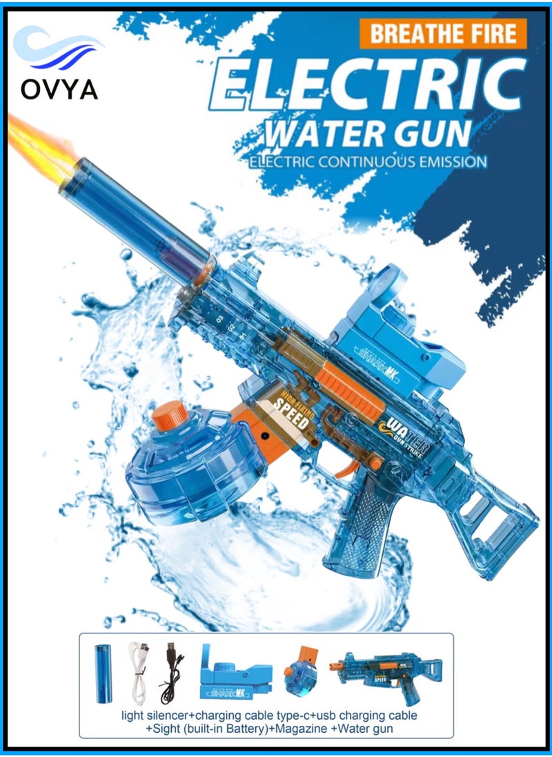 OVYA Transparent UMP45 Submachine Design Electric Automatic Water Gun Toy with Light, Powerful Rechargeable Squirt Holi Water Toy Gun Outdoor Play Kids Girls , Boys Gifts  - Image 1