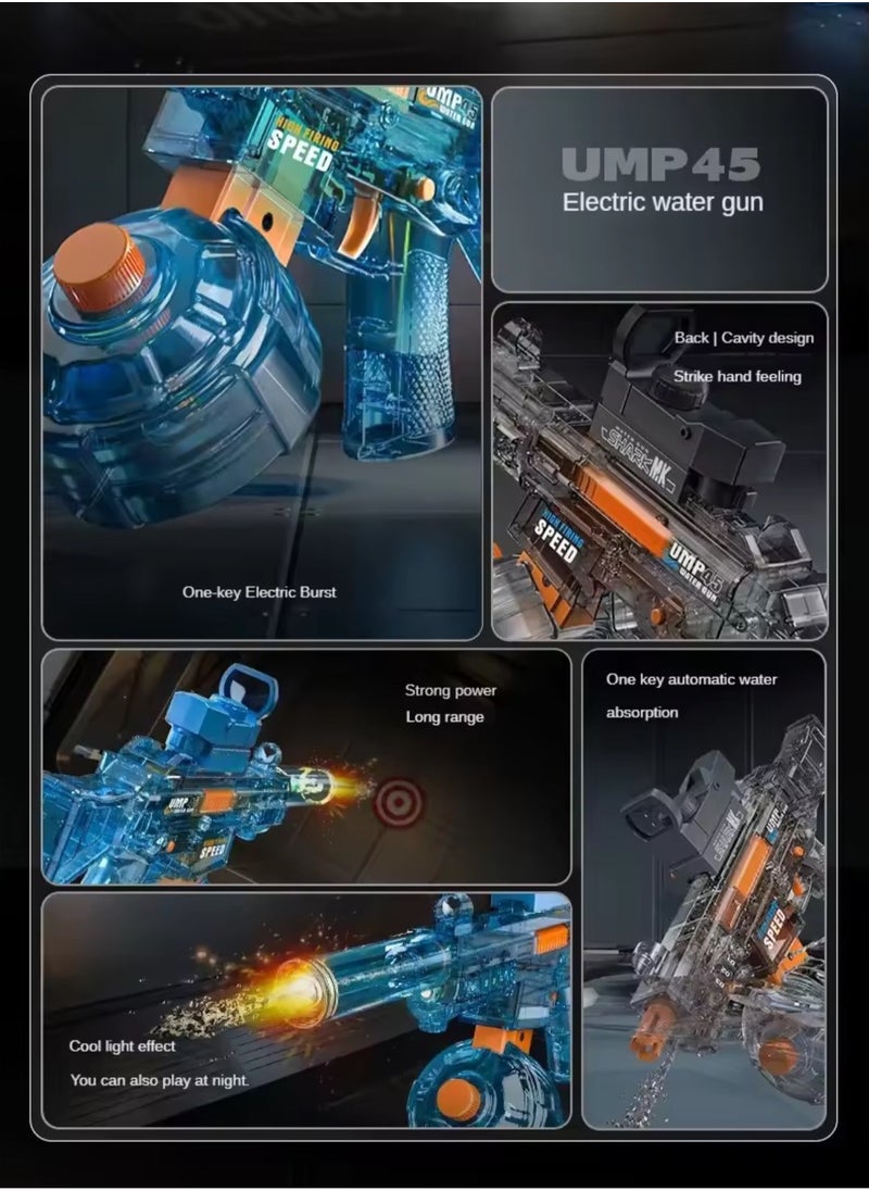 OVYA Transparent UMP45 Submachine Design Electric Automatic Water Gun Toy with Light, Powerful Rechargeable Squirt Holi Water Toy Gun Outdoor Play Kids Girls , Boys Gifts  - Image 2