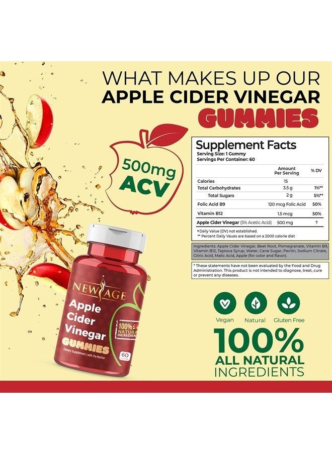New Age - Apple Cider Vinegar Gummies 2-Pack - 120 Count - Immunity & Detox - with The Mother, Gluten-Free, Vegan, Vitamin B9, B12, Pomegrantate, Beetroot (2 Pack 120 Count) - Image 1