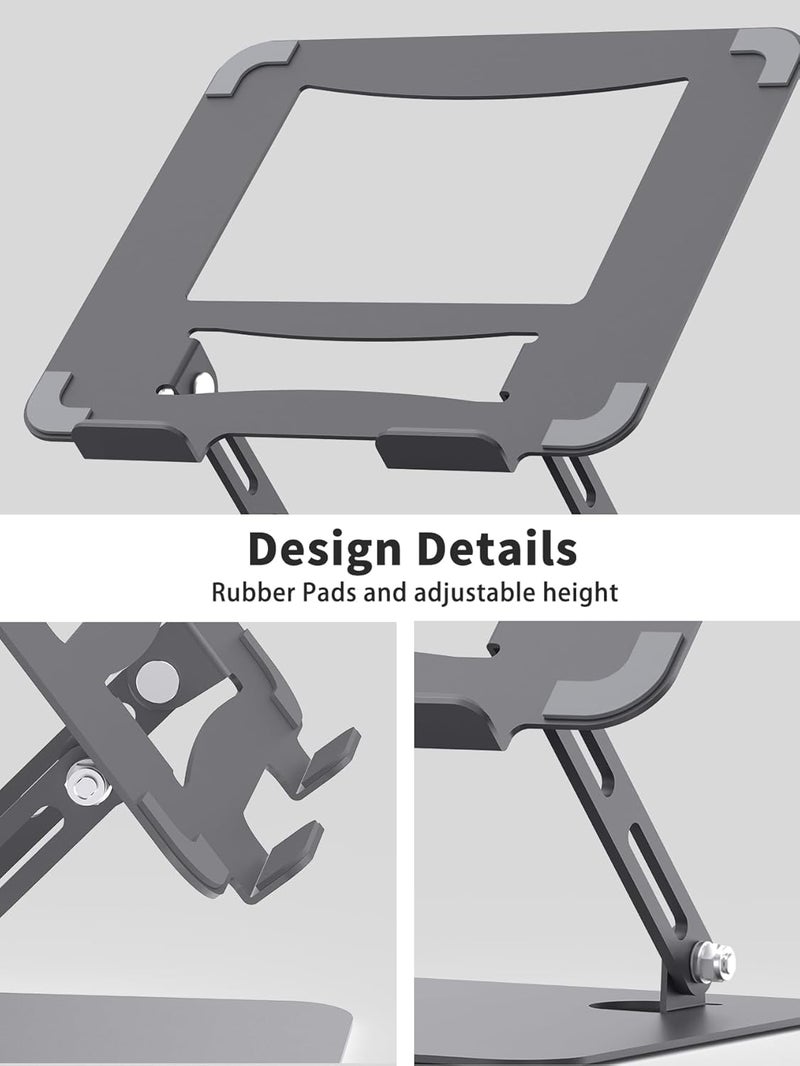 SOUNDANCE oundance Laptop Stand for Desk with Stable Heavy Base, Adjustable Height Multi-Angle, Ergonomic Metal Riser Holder, Foldable Mount Elevator, Compatible with 10 to 15.6 Inches PC Computer, Grey - Image 5