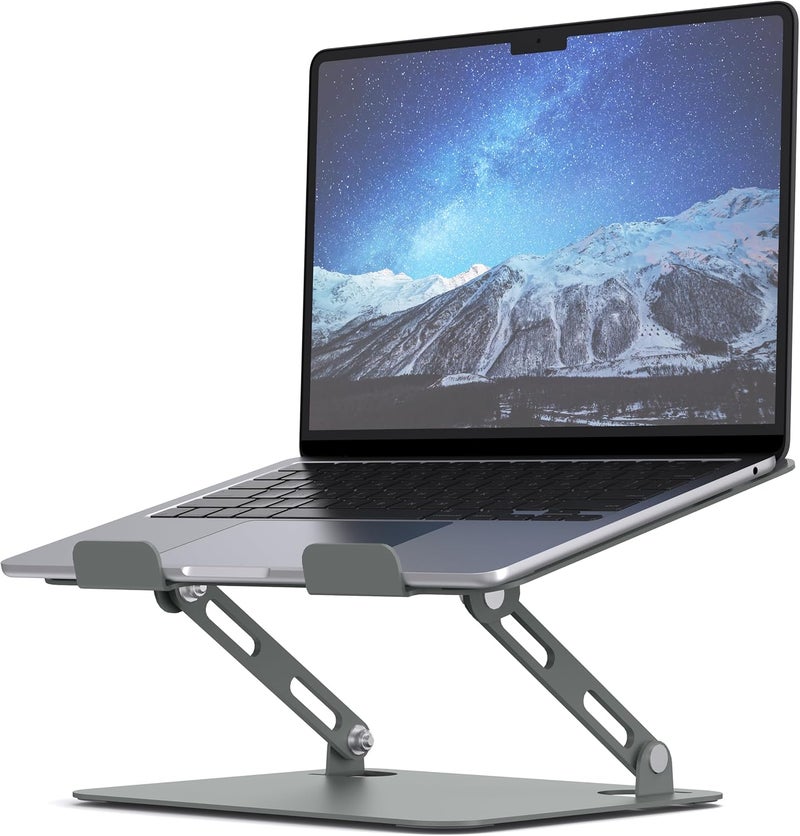 SOUNDANCE oundance Laptop Stand for Desk with Stable Heavy Base, Adjustable Height Multi-Angle, Ergonomic Metal Riser Holder, Foldable Mount Elevator, Compatible with 10 to 15.6 Inches PC Computer, Grey - Image 1
