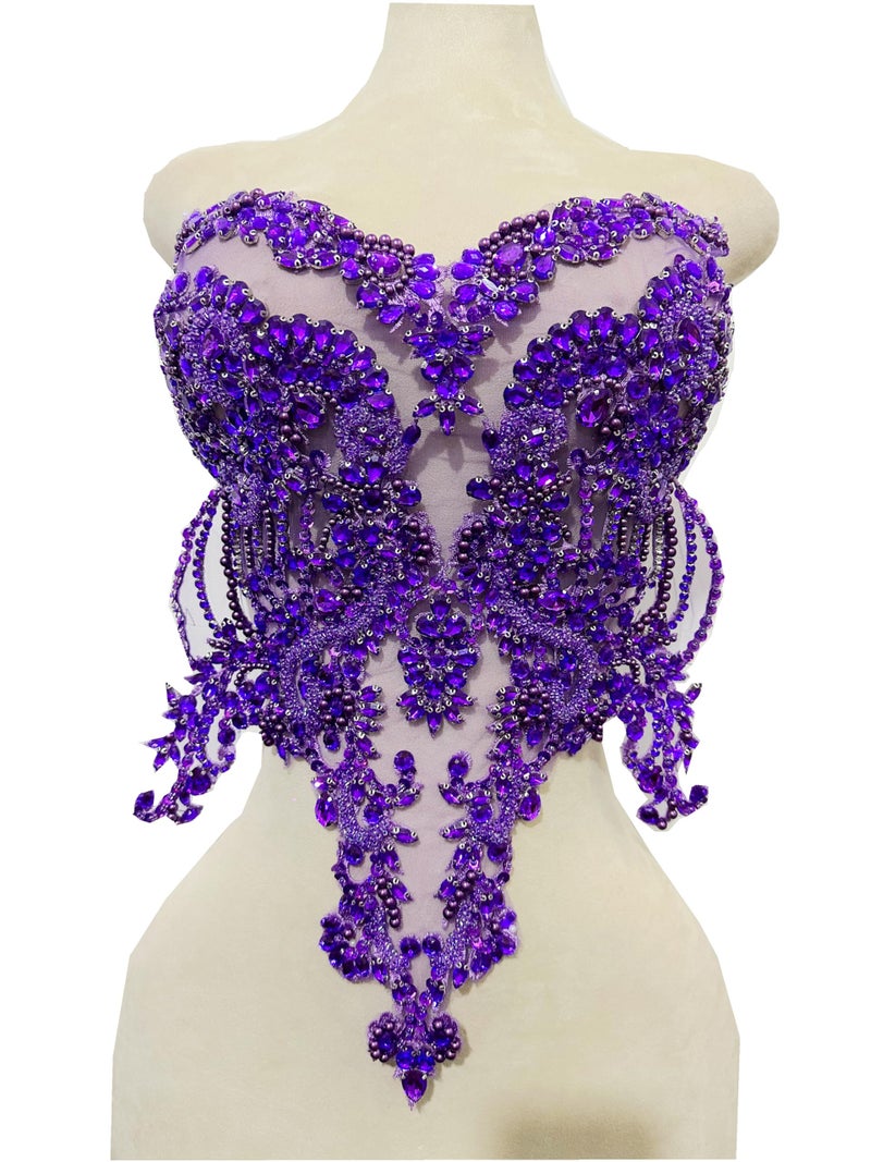 Zbroh دانتيل مزين بالأحجار الكريمة الحمراء والزرقاء والذهبية والخضراء لتطريز الأقمشة