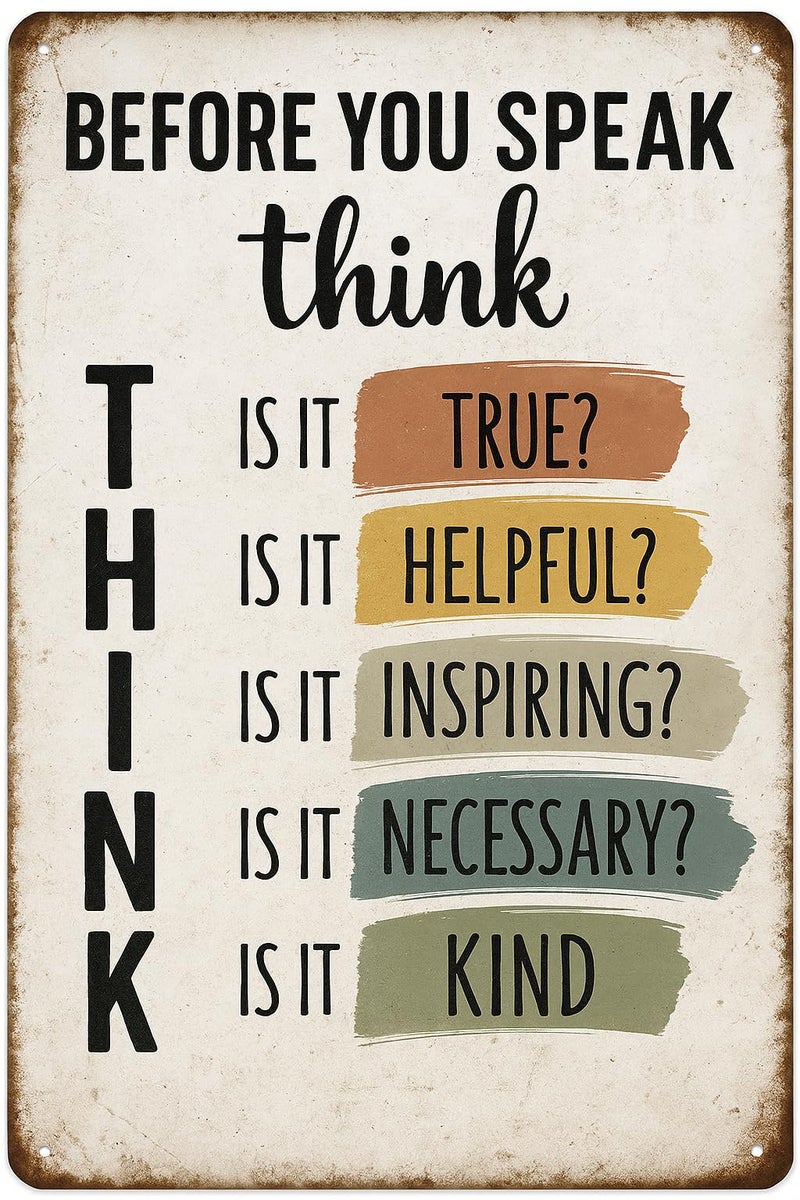 Skyocean motivational wall decor for office-Before You Speak Think Metal Sign â€“ Vintage Inspirational Quote Wall Decor for Classroom, Office, or Home â€“ Motivational Gift for Teachers, Students, and Families (THINK-sign) - Image 1