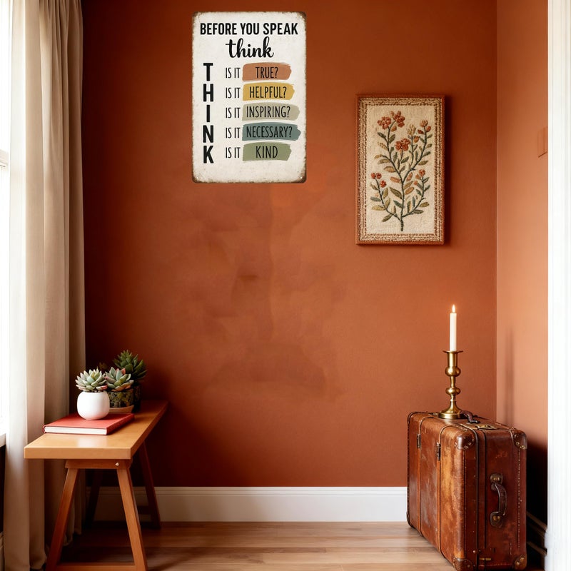 Skyocean motivational wall decor for office-Before You Speak Think Metal Sign â€“ Vintage Inspirational Quote Wall Decor for Classroom, Office, or Home â€“ Motivational Gift for Teachers, Students, and Families (THINK-sign) - Image 3