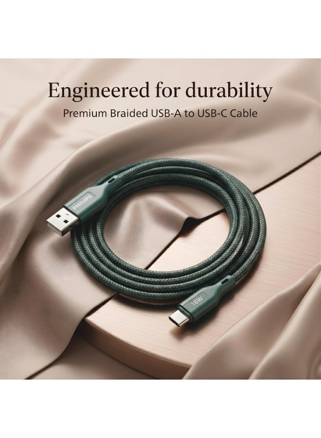 PHILIPS USB Type-A to Type-C Fast Charging Cable, 18W Fast Charging, Nylon Braided, 2m, Crystal Teal, DLC4160AT/94 green - Image 4