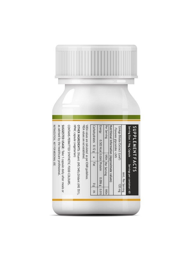 INLIFE Ginkgo Biloba Extract Capsules 120mg | Herbal Supplement | Memory Support - 60 Vegetarian Capsules (Pack of 1, 60) - Image 3