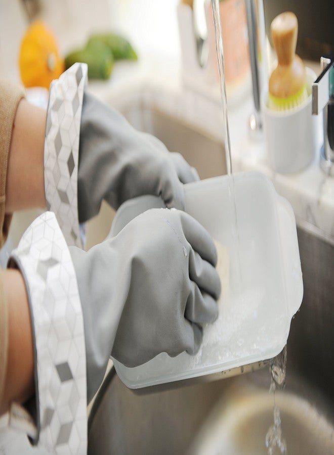 Full Circle Splash Patrol - Natural Latex Cleaning Dish Gloves, Stay-Dry Cotton Cuffs, Durable with Protective Lining, Small/Medium, (1 Pair) Grey - Image 2