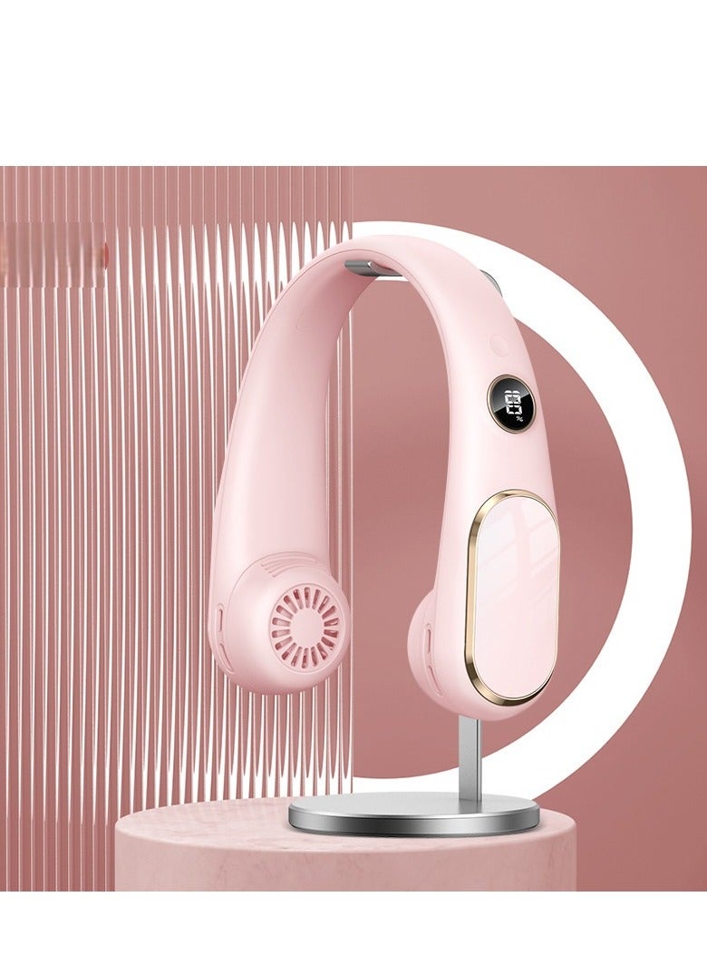The New Leafless Neck Fan Usb Rechargeable Digital Display Mute Outdoor Portable Mini Neck Small Fan
