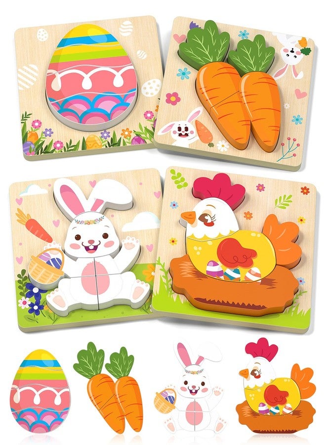 Oomloid Easter Wooden Puzzles Toddler Toys, 4 Pack Party Favors Baskets Essentials Birthday Gifts Montessori Toys Easter Basket Stuffers Puzzles for Toddlers Kids Girls Boys - Image 1