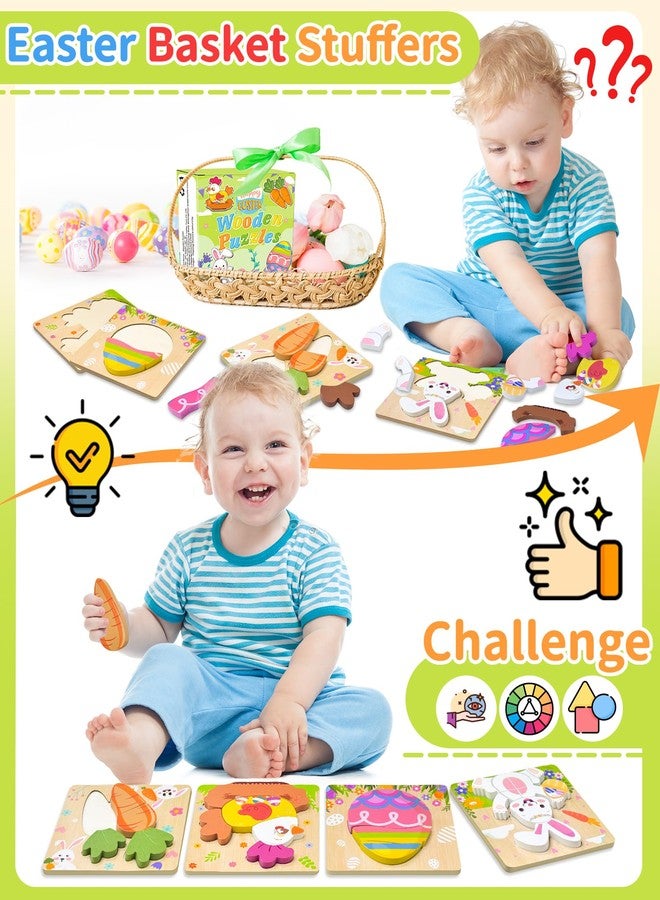 Oomloid Easter Wooden Puzzles Toddler Toys, 4 Pack Party Favors Baskets Essentials Birthday Gifts Montessori Toys Easter Basket Stuffers Puzzles for Toddlers Kids Girls Boys - Image 2
