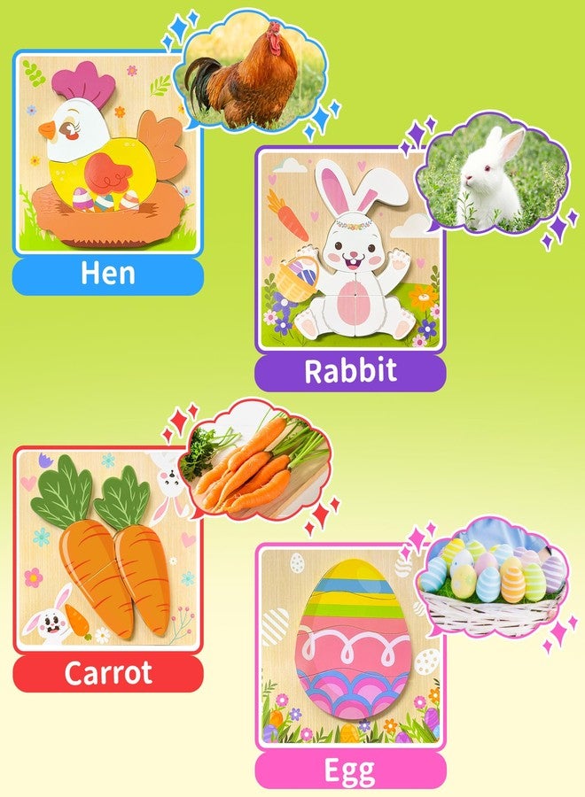 Oomloid Easter Wooden Puzzles Toddler Toys, 4 Pack Party Favors Baskets Essentials Birthday Gifts Montessori Toys Easter Basket Stuffers Puzzles for Toddlers Kids Girls Boys - Image 4