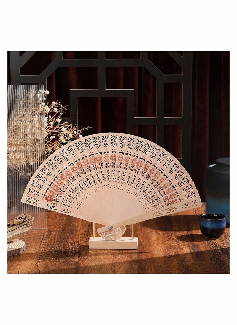 Generic Wooden Folding Fan, Vintage Wooden Fan Handheld Folding Fans Sandalwood Hand Fan Wooden Hand Fan Chinese Sandalwood Fan with Tassel for Women Foldable Wedding Favors and Birthday Gifts  - Image 3