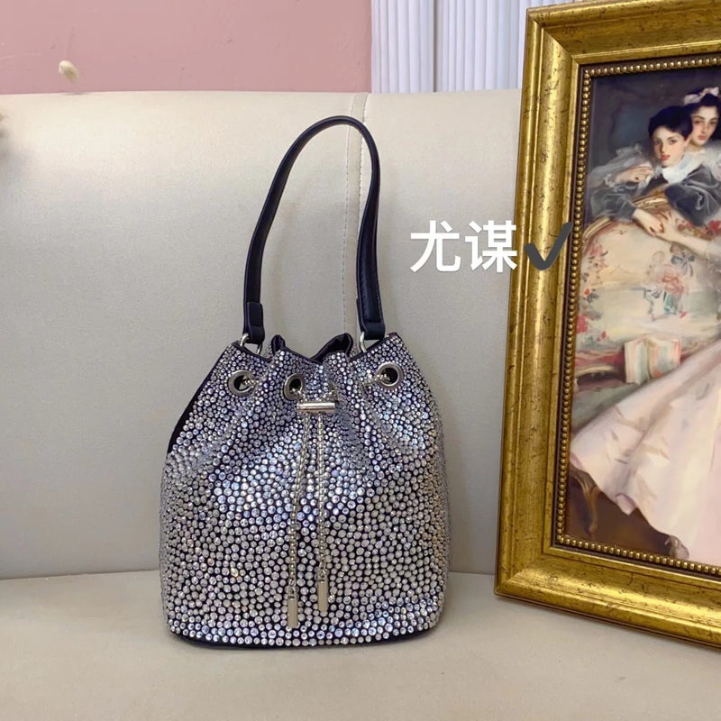 Fashionable Evening Bag Shiny Insinkable Diamond Bucket Bag Metal Ring High-End Portable Underarm Bag - Image 4
